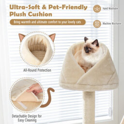 Costway Multi-Layer Cat Tree Wooden Cat Tower Cat Climbing Stand W/ Sisal Ramp & Cradle - thumbnail 8