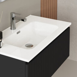 Banyetti Linea Matt Black Ribbed Wall Hung Vanity Unit 800mm X 460mm - thumbnail 3