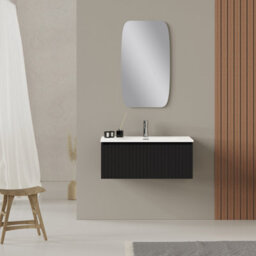 Banyetti Linea Matt Black Ribbed Wall Hung Vanity Unit 800mm X 460mm - thumbnail 1