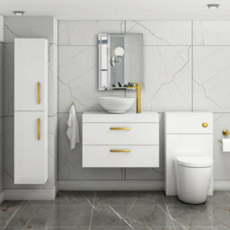 Royal Bathrooms 800mm Wall Hung Vanity Unit 2 Drawer Gloss White & Breeze Countertop Basin With Brushed Brass Handle - thumbnail 2