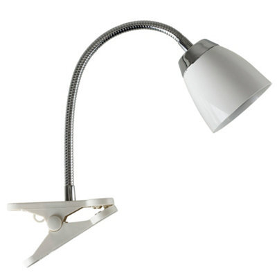 Valuelights Huey Single Gloss White And Chrome Clamp Clip On Led Desk Spotlight Adjustable Table Light - image 1