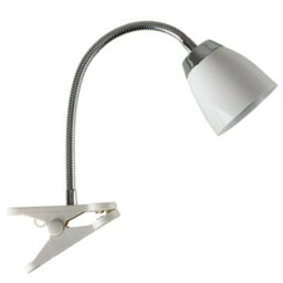 Valuelights Huey Single Gloss White And Chrome Clamp Clip On Led Desk Spotlight Adjustable Table Light