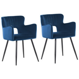 Beliani Set Of 2 Dining Chairs Sanilac Velvet Navy Blue