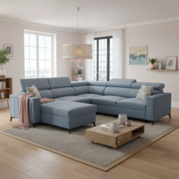 Baltico Mini Compact Corner Sofa Adjustable Headrests Pull Out Guest Bed Contemporary L Shaped Fabric Couch Light Blue Left - thumbnail 2