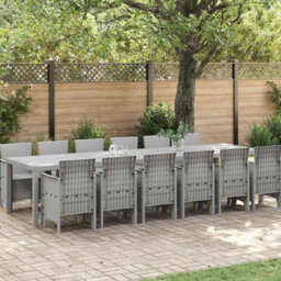 Berkfield Modern Garden Dining Set 13 Pcs Light Grey Polt Rattan - thumbnail 2
