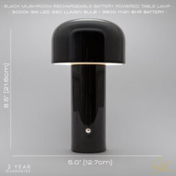 Happy Homewares Gloss Black Modern Mushroom Style Rechargeable Led Touch Dimmable Table Lamp - thumbnail 5