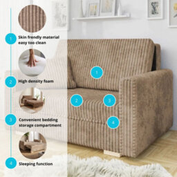 Sofa Bed With Storage Viva Piano Iii Beige Padded Foam Compact Design For Modern Living Rooms And Guest Areas - thumbnail 7