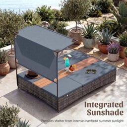 Pe Wicker Garden Patio Sun Lounger For 2 Person - thumbnail 6