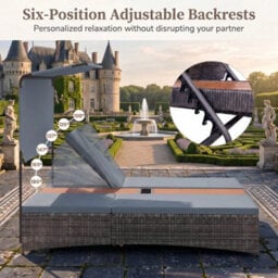 Pe Wicker Garden Patio Sun Lounger For 2 Person - thumbnail 5