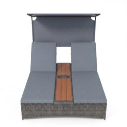 Pe Wicker Garden Patio Sun Lounger For 2 Person - thumbnail 1