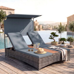 Pe Wicker Garden Patio Sun Lounger For 2 Person - thumbnail 4