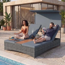 Pe Wicker Garden Patio Sun Lounger For 2 Person - thumbnail 3