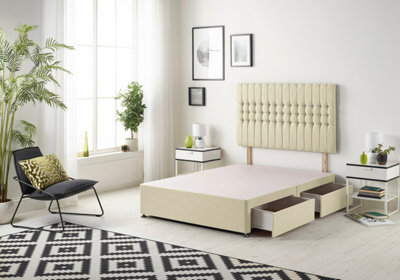 Somnior Beds Somnior Galaxy Linen Beige Divan Bed Base With 2 Drawers And Headboard - Small Double - image 1