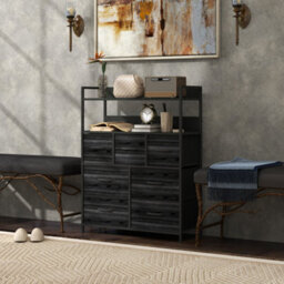 Homcom Bedroom Chest Of Drawers 7 Drawer Dresser W/ Shelves, Black - thumbnail 9