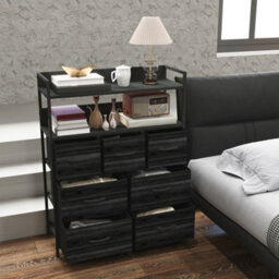 Homcom Bedroom Chest Of Drawers 7 Drawer Dresser W/ Shelves, Black - thumbnail 8