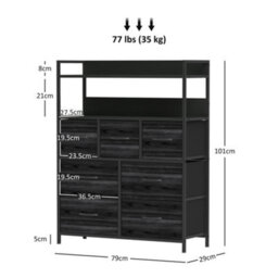 Homcom Bedroom Chest Of Drawers 7 Drawer Dresser W/ Shelves, Black - thumbnail 3
