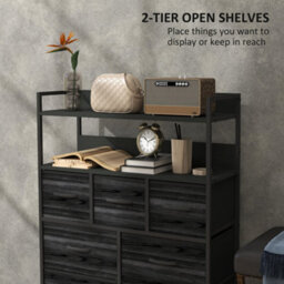 Homcom Bedroom Chest Of Drawers 7 Drawer Dresser W/ Shelves, Black - thumbnail 5
