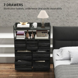 Homcom Bedroom Chest Of Drawers 7 Drawer Dresser W/ Shelves, Black - thumbnail 4