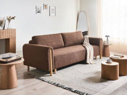 Beliani Sofa Bed 3 Seater Kvam With Storage Boucle Brown - thumbnail 2