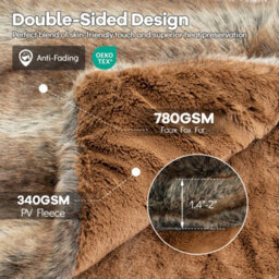 Costway 780Gsm Fluffy Faux Fur Throw Blanket 203 X 153 Cm Faux Raccoon Fur Blanket - thumbnail 9