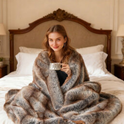 Costway 780Gsm Fluffy Faux Fur Throw Blanket 203 X 153 Cm Faux Raccoon Fur Blanket - thumbnail 2