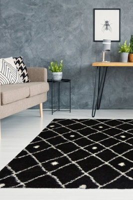 Melrose Shaggy Nomadic Black White Patterned Lines Indoor Medium Area Rug 120/170Cm - image 1