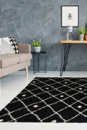 Melrose Shaggy Nomadic Black White Patterned Lines Indoor Medium Area Rug 120/170Cm - thumbnail 1