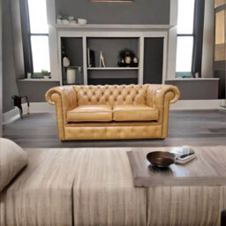 Chesterfield 2 Seater Old English Buckskin Leather Sofa Settee Bespoke In Classic Style - thumbnail 4
