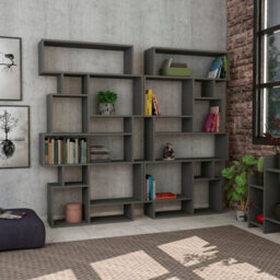 Decortie Karmato Modern Bookcase Display Unit With 10 Compartments Anthracite Grey 168.5Cm Tall - thumbnail 4
