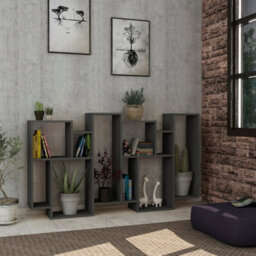 Decortie Karmato Modern Bookcase Display Unit With 10 Compartments Anthracite Grey 168.5Cm Tall - thumbnail 5