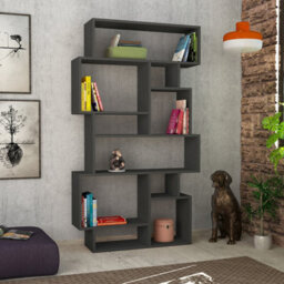Decortie Karmato Modern Bookcase Shelving Unit Display Unit With 10 Compartments Anthracite Grey 168.5Cm Tall