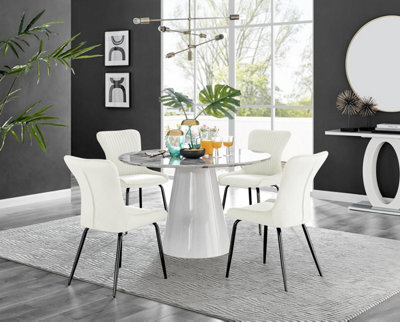 Furniturebox Uk Palma White Marble Effect Round Dining Table & 4 Cream Nora Black Leg Chairs - image 1