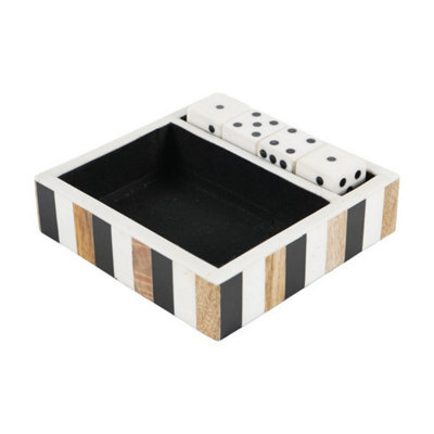 Buttercup Farm Piper Dice In A Tray (Set Of 4) - Resin/wood - L13.5 X W13 X H4 Cm - Off-White/black/brown - image 1