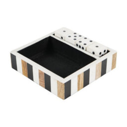 Buttercup Farm Piper Dice In A Tray (Set Of 4) - Resin/wood - L13.5 X W13 X H4 Cm - Off-White/black/brown - thumbnail 1
