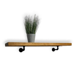 MKGT Wall-Mounted Wooden Shelf With Pipe Brackets (Tudor Oak, 100Cm Long) - thumbnail 1