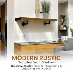 MKGT Wall-Mounted Wooden Shelf With Pipe Brackets (Tudor Oak, 100Cm Long) - thumbnail 5