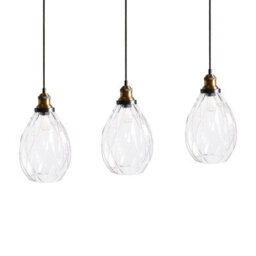 Wyld And Coco 3-Point Glass And Iron Pendant Lamp, Textured Shades, Adjustable Height, 3 Bulbs - thumbnail 1