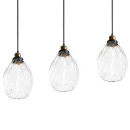 Wyld And Coco 3-Point Glass And Iron Pendant Lamp, Textured Shades, Adjustable Height, 3 Bulbs - thumbnail 6
