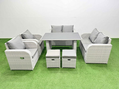 Fimous 7 Pieces Outdoor Pe Rattan Sofa Reclining Chair Set Patio Garden Furniture Sets With Cushions 2 Small Stools Light Grey - image 1
