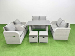 Fimous 7 Pieces Outdoor Pe Rattan Sofa Reclining Chair Set Patio Garden Furniture Sets With Cushions 2 Small Stools Light Grey - thumbnail 2