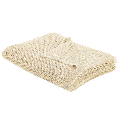 Beliani Bedspread Ilen Cotton 150 X 200 Cm Beige - image 1
