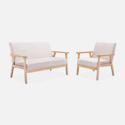 Sweeek - Scandi-Style Wood Frame Upholstered Armchair Isak Cream 64X69.5X73 Cm - thumbnail 5