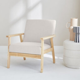 Sweeek - Scandi-Style Wood Frame Upholstered Armchair Isak Cream 64X69.5X73 Cm