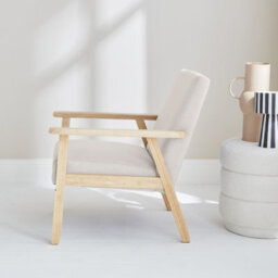 Sweeek - Scandi-Style Wood Frame Upholstered Armchair Isak Cream 64X69.5X73 Cm - thumbnail 7