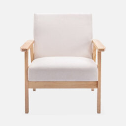 Sweeek - Scandi-Style Wood Frame Upholstered Armchair Isak Cream 64X69.5X73 Cm - thumbnail 2