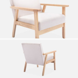 Sweeek - Scandi-Style Wood Frame Upholstered Armchair Isak Cream 64X69.5X73 Cm - thumbnail 3