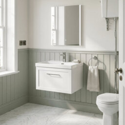 Balterley Stonnall Traditional Wall Hung 1 Drawer Vanity Unit With Thin-Edge Ceramic Basin, 600mm, Matt White - thumbnail 2