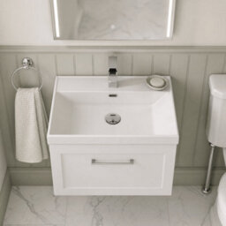 Balterley Stonnall Traditional Wall Hung 1 Drawer Vanity Unit With Thin-Edge Ceramic Basin, 600mm, Matt White - thumbnail 3