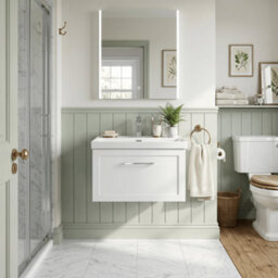 Balterley Stonnall Traditional Wall Hung 1 Drawer Vanity Unit With Thin-Edge Ceramic Basin, 600mm, Matt White - thumbnail 4