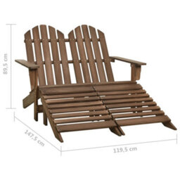 Berkfield 2-Seater Garden Adirondack Chair&ottoman Fir Wood Brown - thumbnail 8